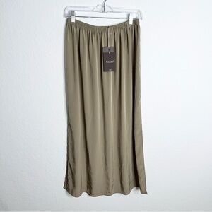 Space Style Concept Skirt Women Medium Satin Midi Tan Brown Side Slits B3